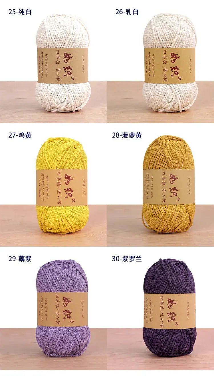 1Pc 100g Cotton Hollow Crochet Yarn 2mm Polyester knitting Thread Round Crocheting line Thick DIY bag mat slipper amigurumi Coudre&créer