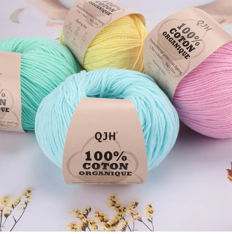 QJH 100% Organic Cotton Yarn, Yarn for Knitting, Crocheting and Crafts, Pack of 2 - 1.76oz/136yards/1Pcs, Light, Dk Coudre&créer