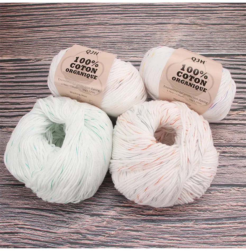 QJH 100% Organic Cotton Yarn, Yarn for Knitting, Crocheting and Crafts, Pack of 2 - 1.76oz/136yards/1Pcs, Light, Dk Coudre&créer