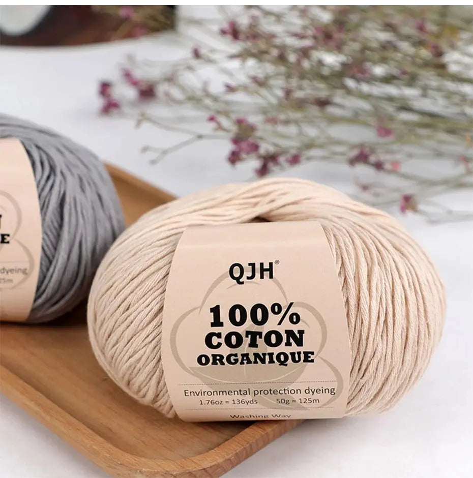 QJH 100% Organic Cotton Yarn, Yarn for Knitting, Crocheting and Crafts, Pack of 2 - 1.76oz/136yards/1Pcs, Light, Dk Coudre&créer