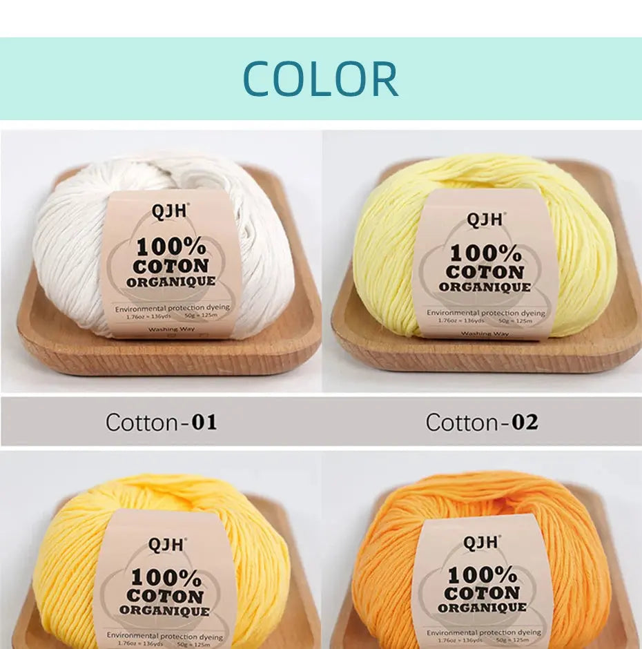 QJH 100% Organic Cotton Yarn, Yarn for Knitting, Crocheting and Crafts, Pack of 2 - 1.76oz/136yards/1Pcs, Light, Dk Coudre&créer