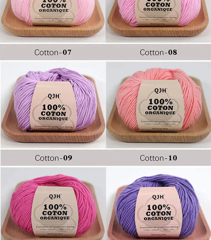 QJH 100% Organic Cotton Yarn, Yarn for Knitting, Crocheting and Crafts, Pack of 2 - 1.76oz/136yards/1Pcs, Light, Dk Coudre&créer