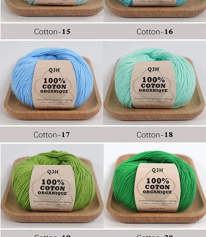 QJH 100% Organic Cotton Yarn, Yarn for Knitting, Crocheting and Crafts, Pack of 2 - 1.76oz/136yards/1Pcs, Light, Dk Coudre&créer