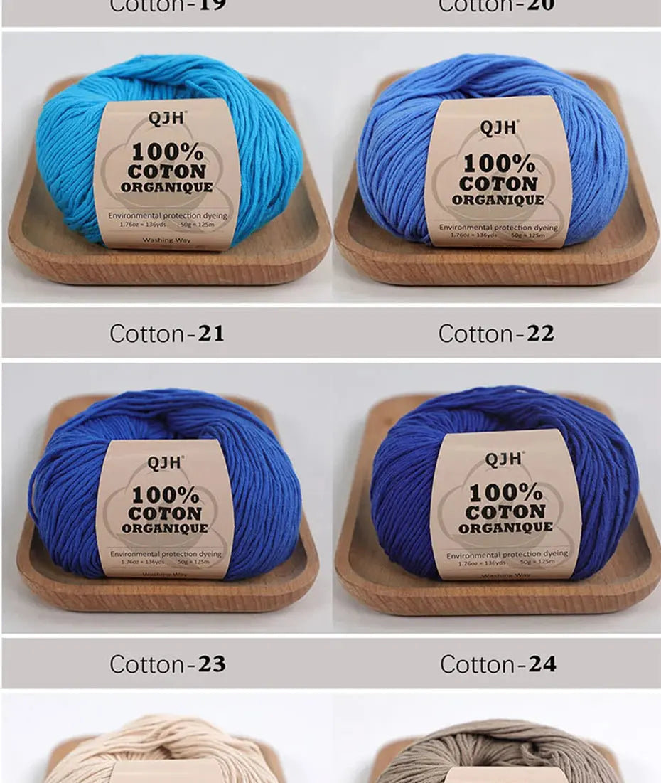 QJH 100% Organic Cotton Yarn, Yarn for Knitting, Crocheting and Crafts, Pack of 2 - 1.76oz/136yards/1Pcs, Light, Dk Coudre&créer