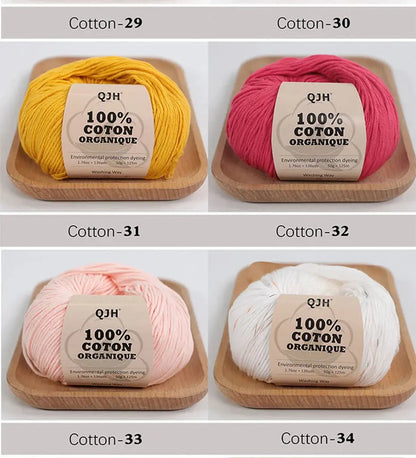 QJH 100% Organic Cotton Yarn, Yarn for Knitting, Crocheting and Crafts, Pack of 2 - 1.76oz/136yards/1Pcs, Light, Dk Coudre&créer