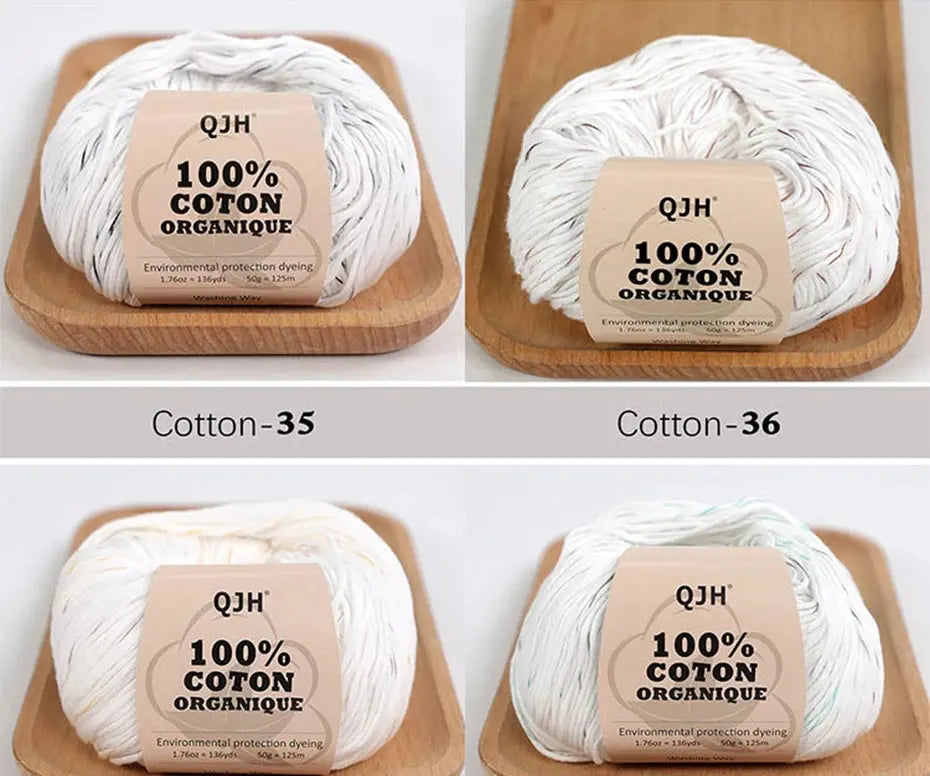 QJH 100% Organic Cotton Yarn, Yarn for Knitting, Crocheting and Crafts, Pack of 2 - 1.76oz/136yards/1Pcs, Light, Dk Coudre&créer