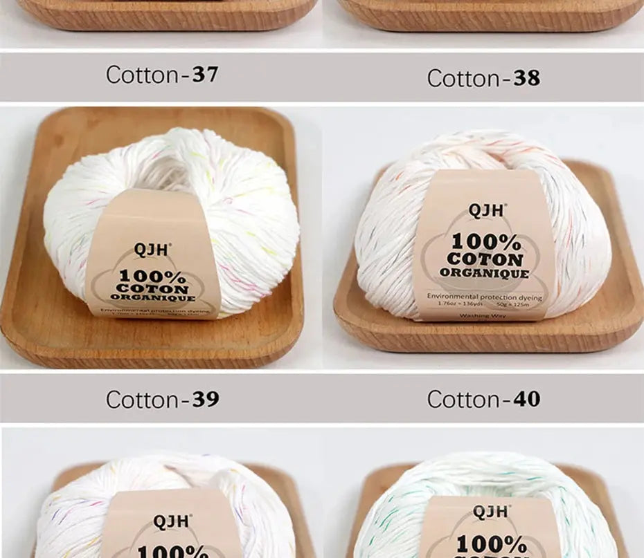 QJH 100% Organic Cotton Yarn, Yarn for Knitting, Crocheting and Crafts, Pack of 2 - 1.76oz/136yards/1Pcs, Light, Dk Coudre&créer