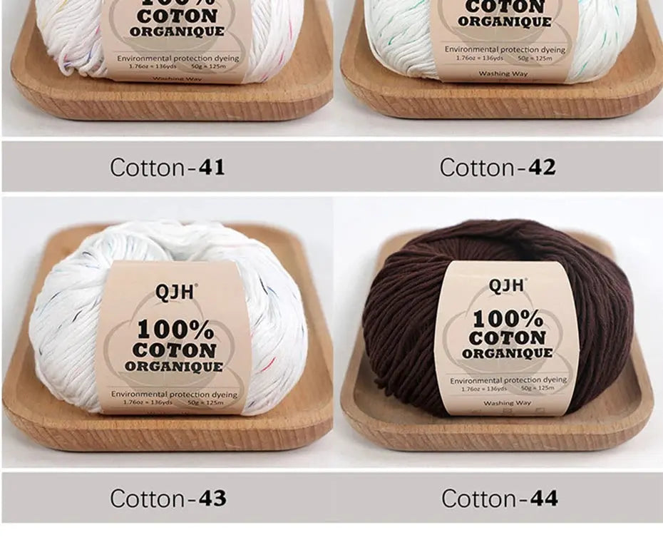 QJH 100% Organic Cotton Yarn, Yarn for Knitting, Crocheting and Crafts, Pack of 2 - 1.76oz/136yards/1Pcs, Light, Dk Coudre&créer