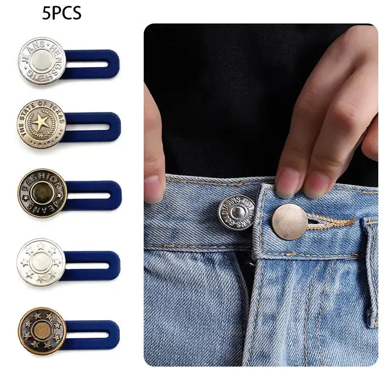 5pcs Metal Button Extender Perfect To Any Jeans Pants Free Sewing Retractable Jeans Waist Button Extended Buckles Fixing Kit Coudre&créer