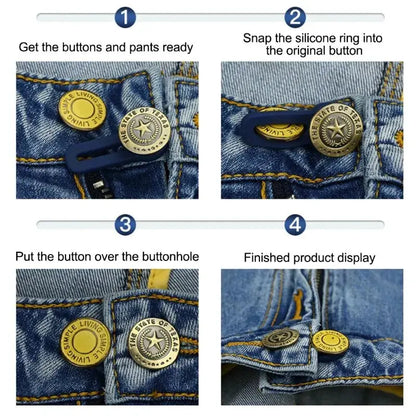 5pcs Metal Button Extender Perfect To Any Jeans Pants Free Sewing Retractable Jeans Waist Button Extended Buckles Fixing Kit Coudre&créer