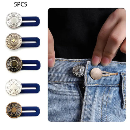 5pcs Metal Button Extender Perfect To Any Jeans Pants Free Sewing Retractable Jeans Waist Button Extended Buckles Fixing Kit Coudre&créer