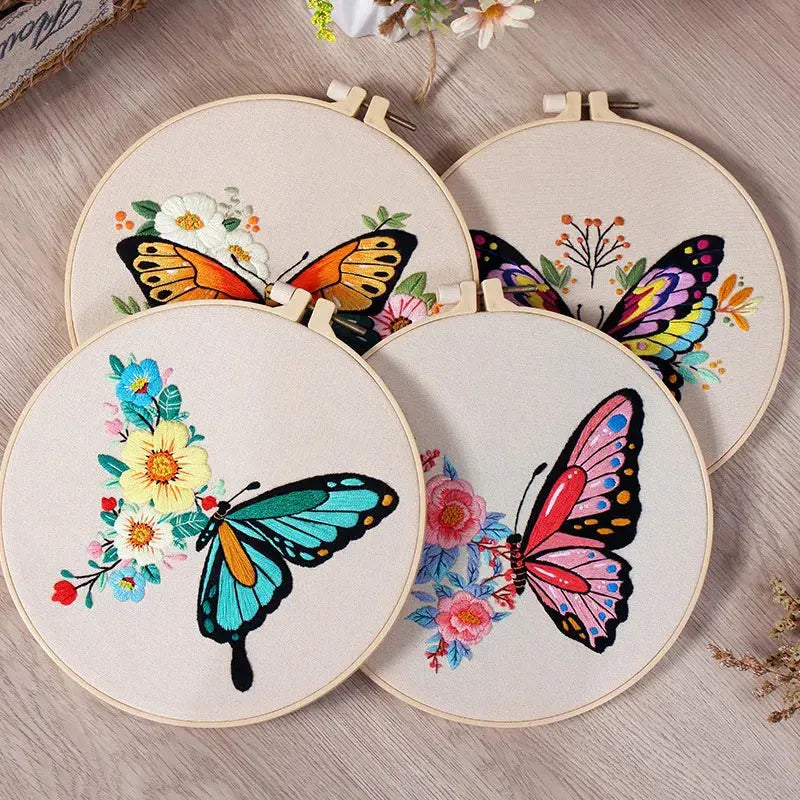 DIY Embroidery Kit Butterfly Printed Pattern for Beginner Cross Stitch Set Needlework Hoop Handmade Sewing Art Craft Kit Coudre&créer