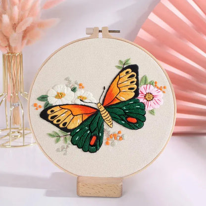 DIY Embroidery Kit Butterfly Printed Pattern for Beginner Cross Stitch Set Needlework Hoop Handmade Sewing Art Craft Kit Coudre&créer