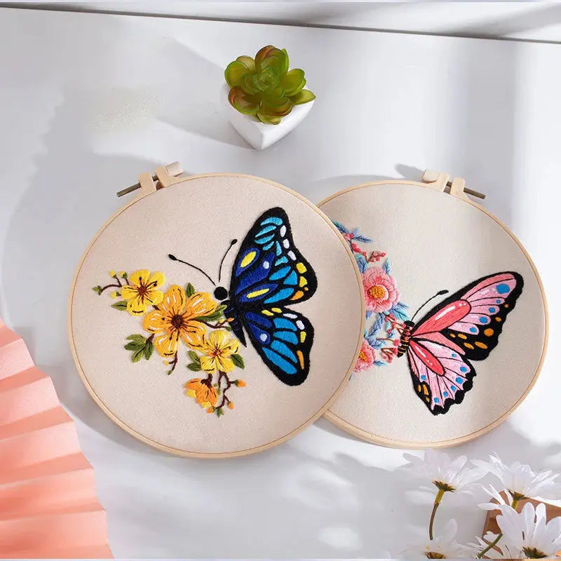 DIY Embroidery Kit Butterfly Printed Pattern for Beginner Cross Stitch Set Needlework Hoop Handmade Sewing Art Craft Kit Coudre&créer