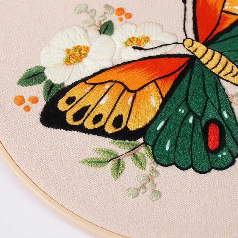 DIY Embroidery Kit Butterfly Printed Pattern for Beginner Cross Stitch Set Needlework Hoop Handmade Sewing Art Craft Kit Coudre&créer