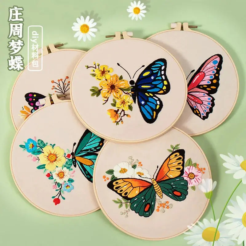 DIY Embroidery Kit Butterfly Printed Pattern for Beginner Cross Stitch Set Needlework Hoop Handmade Sewing Art Craft Kit Coudre&créer