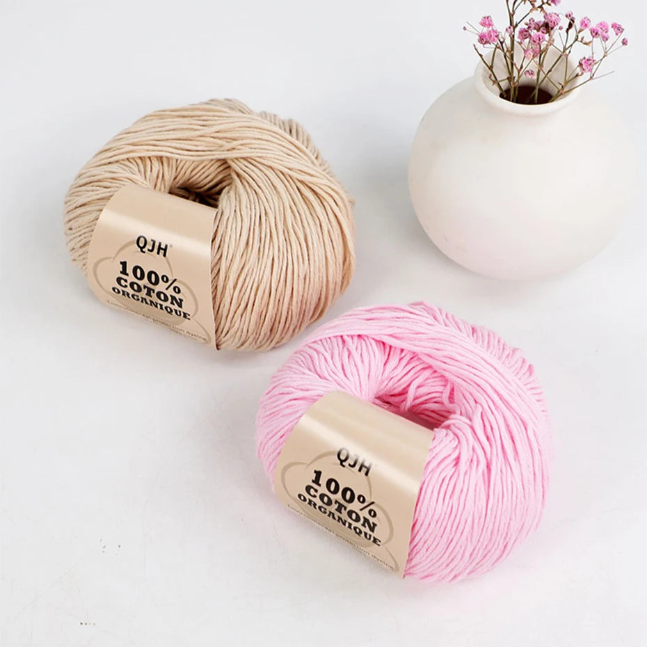 Fil 100% Coton Bio QJH – Lot de 2 Pelotes, 50g/136 Yards, Pour Tricot, Crochet et Artisanat